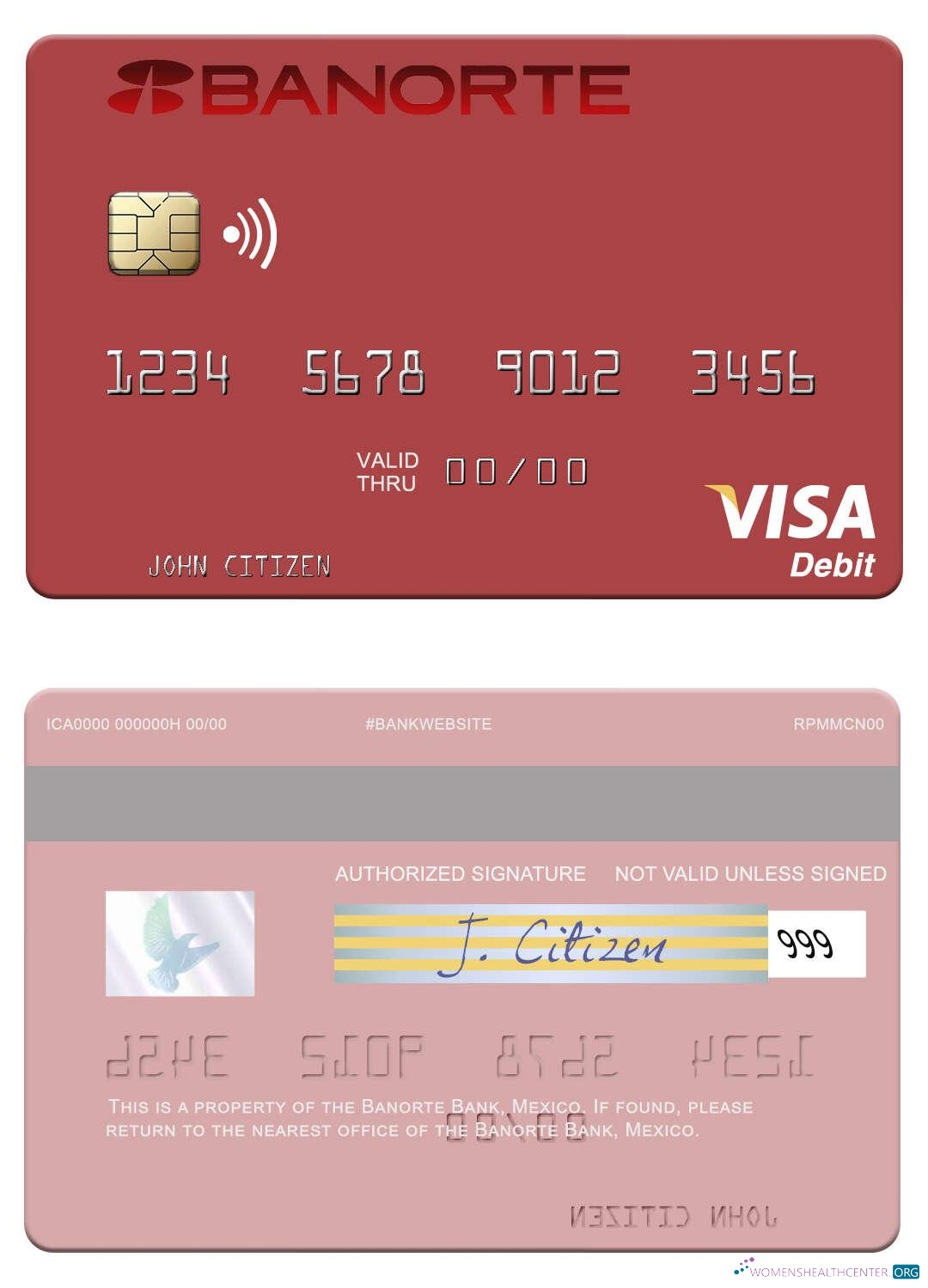 Download Mexico Banorte Bank visa debit card Photoshop template
